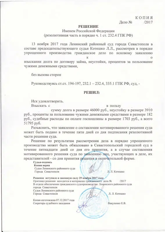 Решение по взысканию долга по расписке Ленинский районный суд