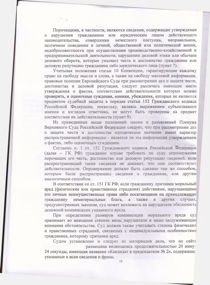 10 Решение Ленинского районного суда по защите чести и достоинства