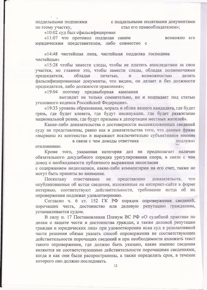 12 Решение Ленинского районного суда по защите чести и достоинства