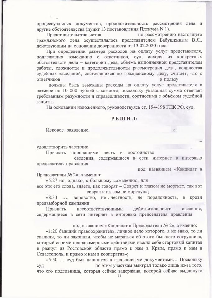 14 Решение Ленинского районного суда по защите чести и достоинства