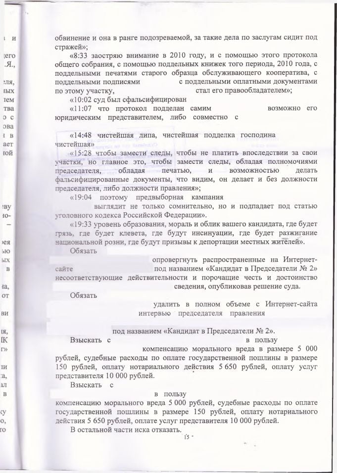 15 Решение Ленинского районного суда по защите чести и достоинства