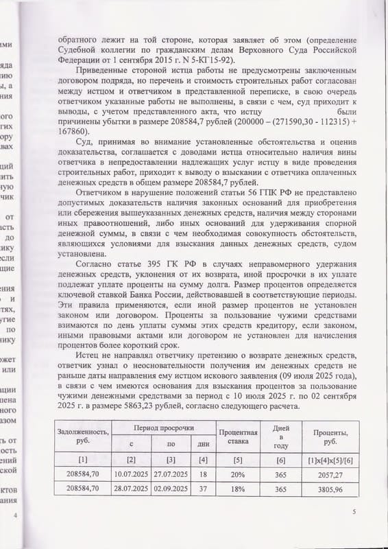 Взыскание с подрядчика 246 тыс. руб. аванса за бытовку и скважину — страница 5 решения суда